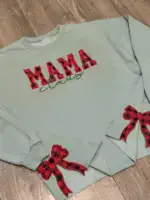 Merry Christmas Embroidered Side Bow Sweatshirt