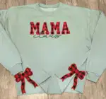 Merry Christmas Embroidered Side Bow Sweatshirt