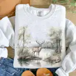 Vintage Deer Wilderness Scene Sweatshirt - Boho Unisex 3