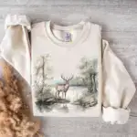 Vintage Deer Wilderness Scene Sweatshirt - Boho Unisex 3