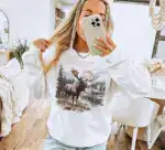 Vintage Bull Moose Wilderness Scene Sweatshirt