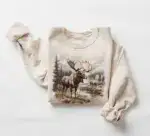 Vintage Bull Moose Wilderness Scene Sweatshirt